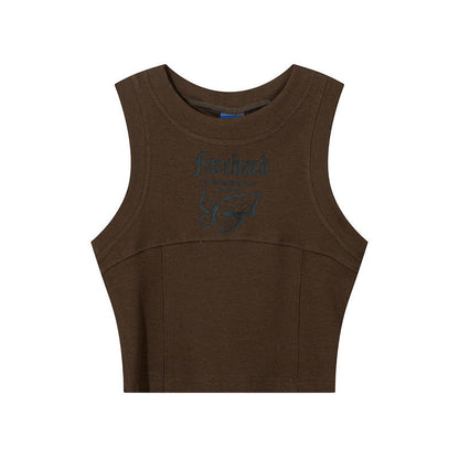 Women Vest Old School Letter Print Sleeveless T-shirt Female Vintage Vest