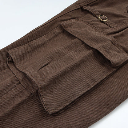 Men Jeans Workwear Loose Multi-Pocket Casual