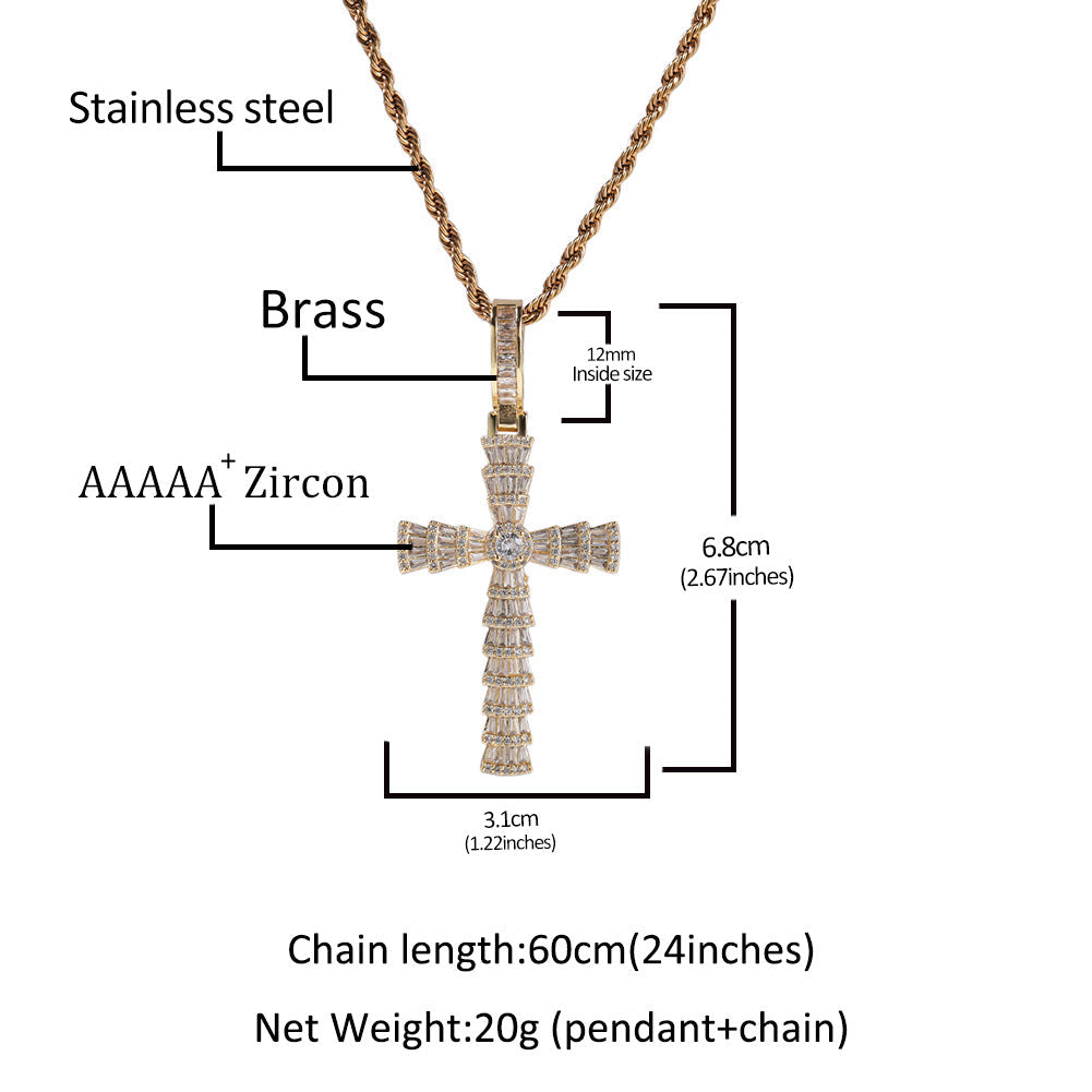 Jewelry Pendant Real Gold Copper Plated Zircon Cross Necklace Crosses Spectrum