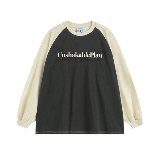 Men Long Sleeve T-Shirt Stitching Simple Letter Printing Loose