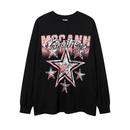 Men Long Sleeve T-Shirt Five-Pointed Star Print Casual Loose