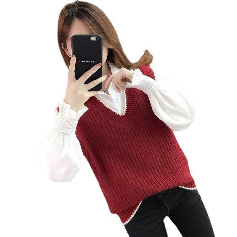 Women Knitted Pullover V-neck Knitted Vest Vest Jacket