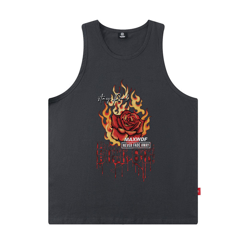 Men Vest Rose Print Sleeveless T-shirt Men's and Women's Oversize Hip Hop Vest