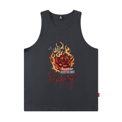 Men Vest Rose Print Sleeveless T-shirt Men's and Women's Oversize Hip Hop Vest