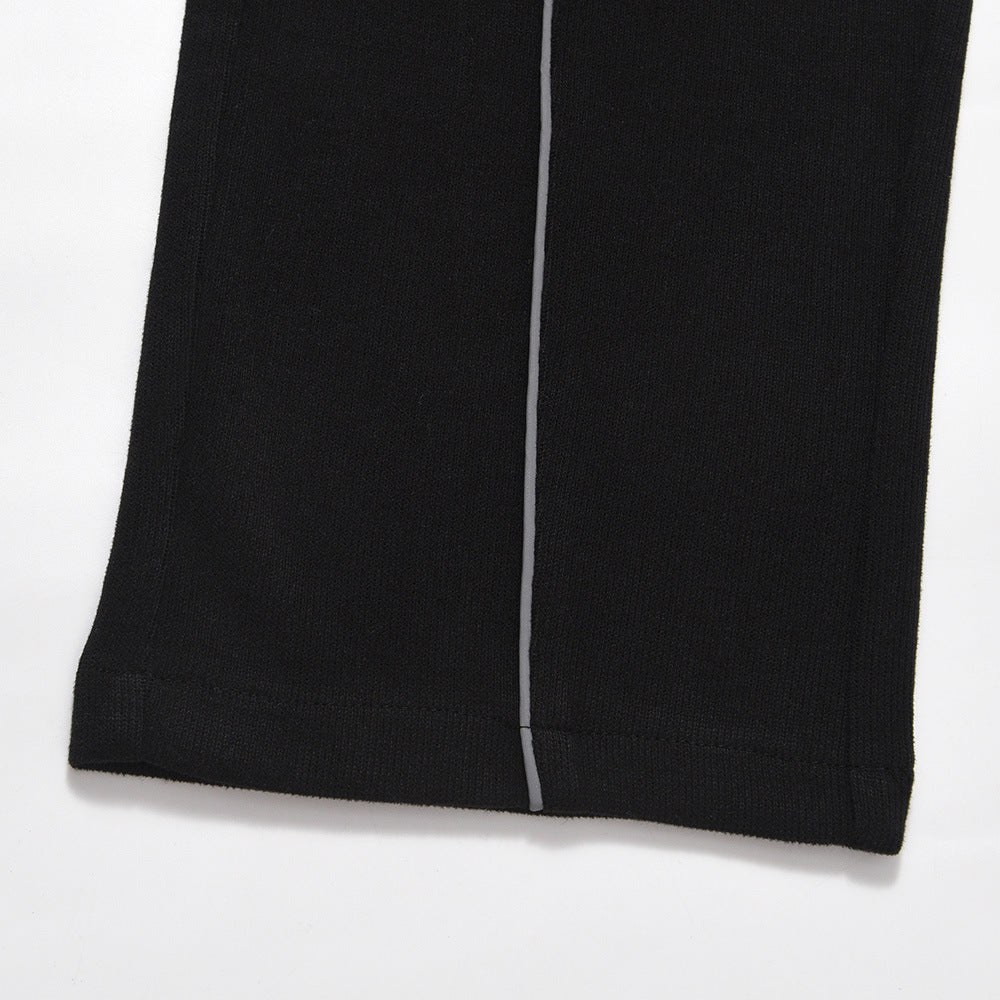 Men Sweatpants Stitching Contrast Color Casual Pants Loose Track Pants Drawstring Elastic Waist Straight-Leg Wide-Leg Pants