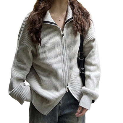 Women Knitted Cardigan Autumn and Winter Loose Sweater Jacket Long-Sleeved Top
