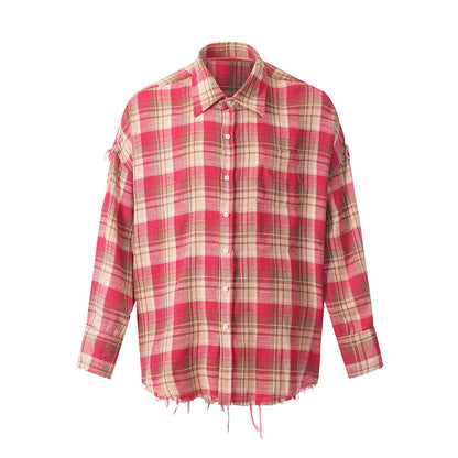 Unisex Shirts Vintage Wash Plaid Shirts