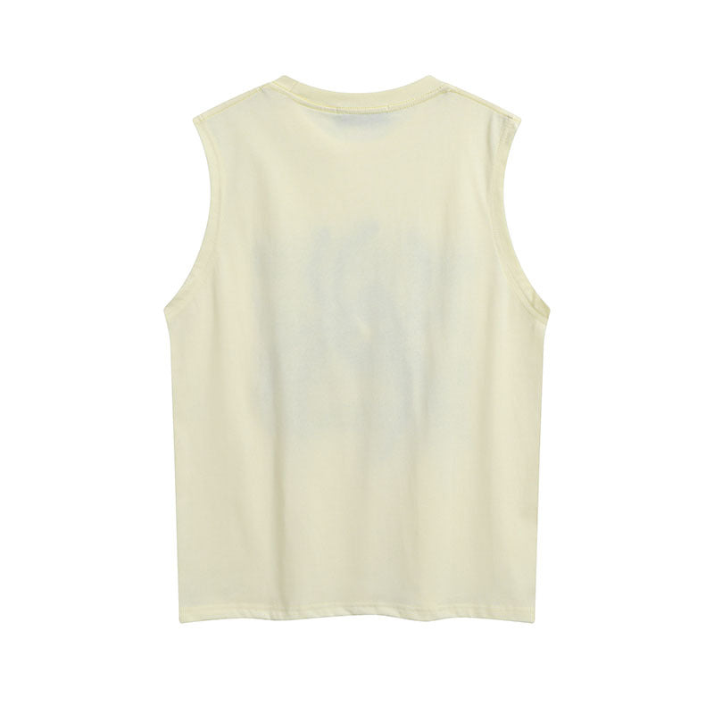 Men Vest Vintage Spider Print Suede Sleeveless T-shirt