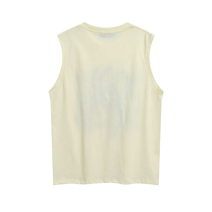 Men Vest Vintage Spider Print Suede Sleeveless T-shirt