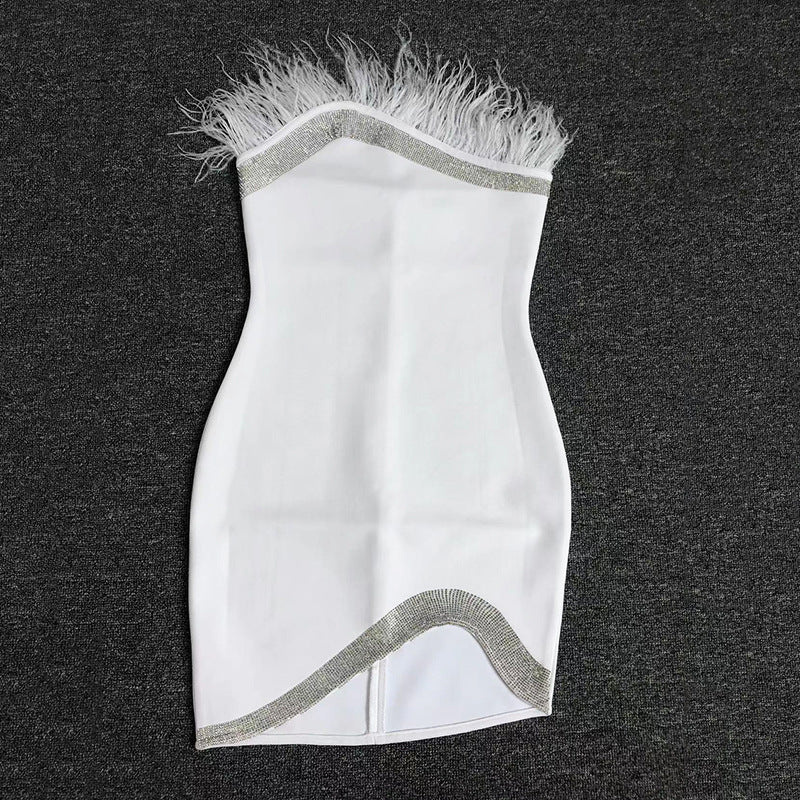 Women's Wedding Dress Feathered Dress Bandage Dress Summer Hip Skirt