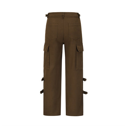 Men Sweatpants Vintage Large Pocket Overalls Loose Casual Straight-Leg Wide Leg Pants Trousers