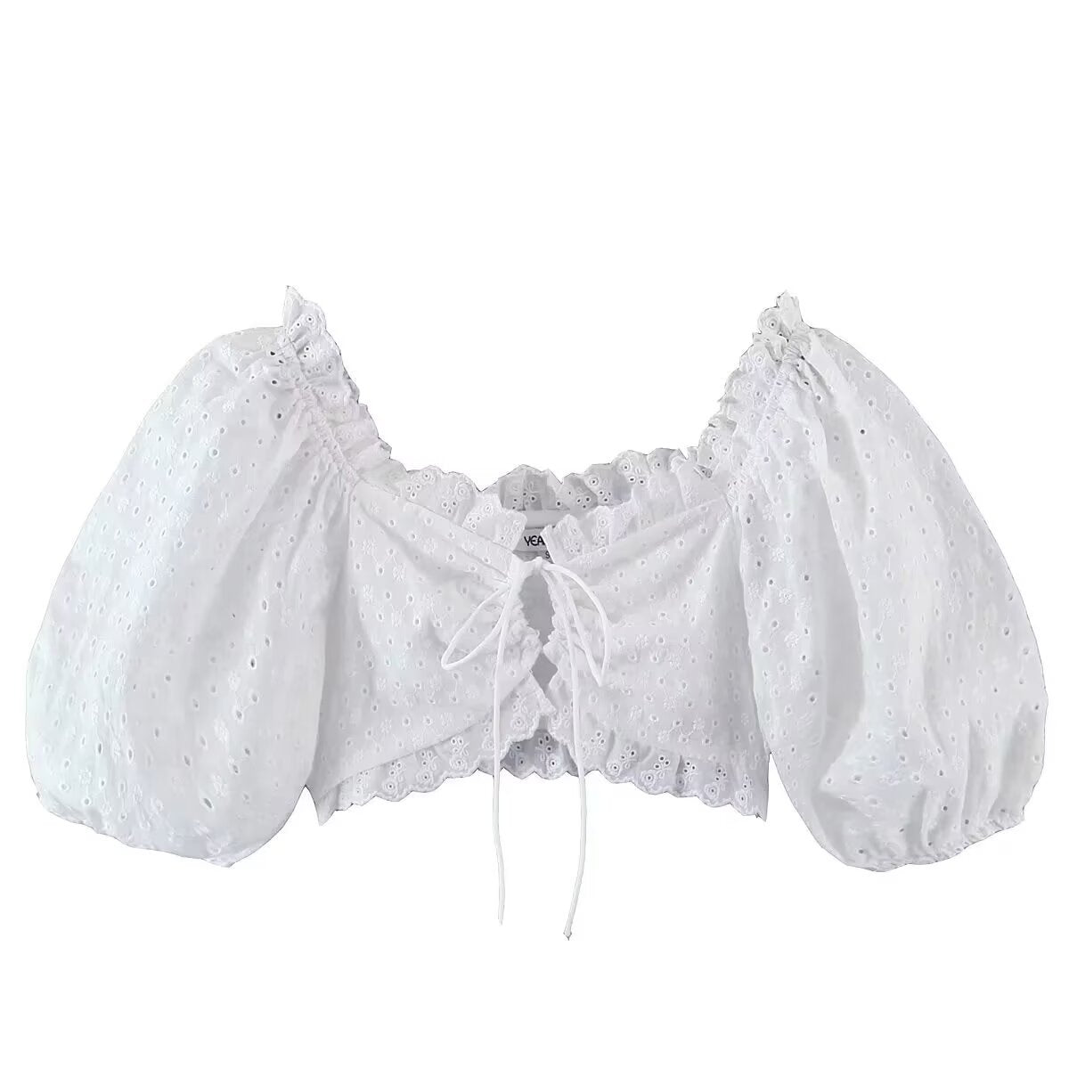 Women Tops Summer Puff Sleeve Sexy Lace Top Shirt