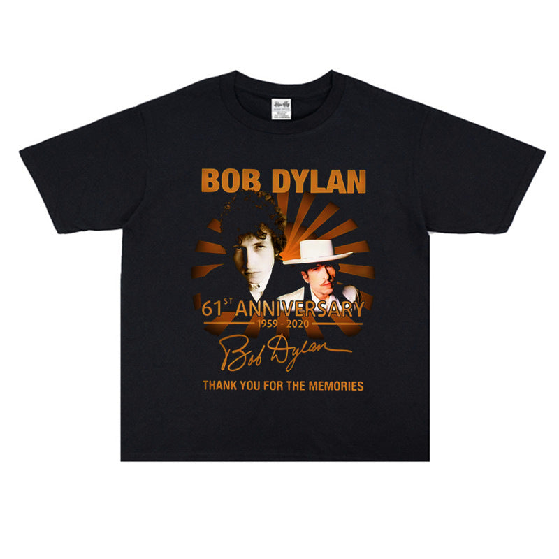 Rock Star T Shirt Bob Dylan Washed Distressed T-shirt Loose Men and Women Casual Short Sleeve Cotton