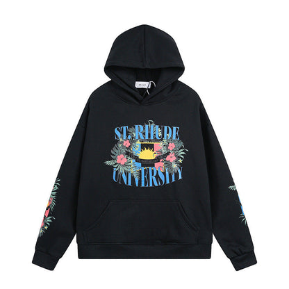 Rhude Hoodie Floral Letter Print Hooded Sweater