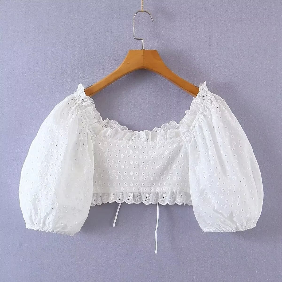 Women Tops Summer Puff Sleeve Sexy Lace Top Shirt