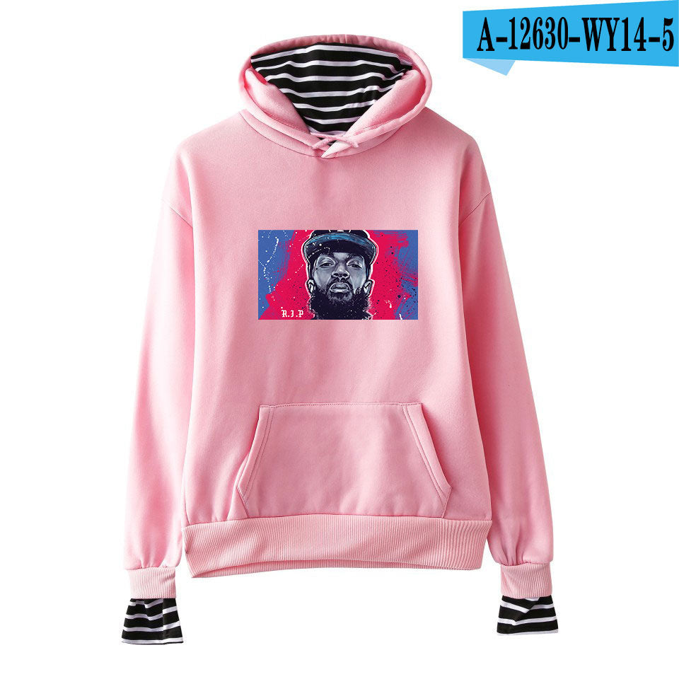 Nipsey Hussle Hoodie Rap Singer Trend False Two-Piece Sweaters
