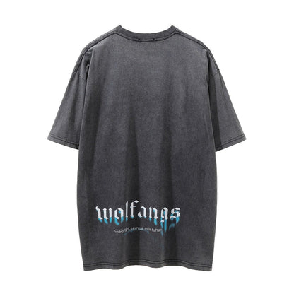 Men Vintage T-Shirt Printed Short-Sleeved T-shirt Men's Summer Distressed round Neck