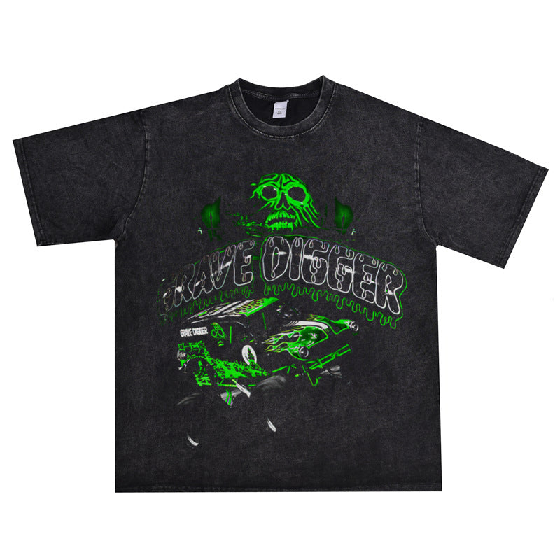 Rock Star T Shirt Gravedigger Band Printed T-shirt Washed Old