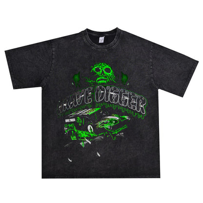 Rock Star T Shirt Gravedigger Band Printed T-shirt Washed Old