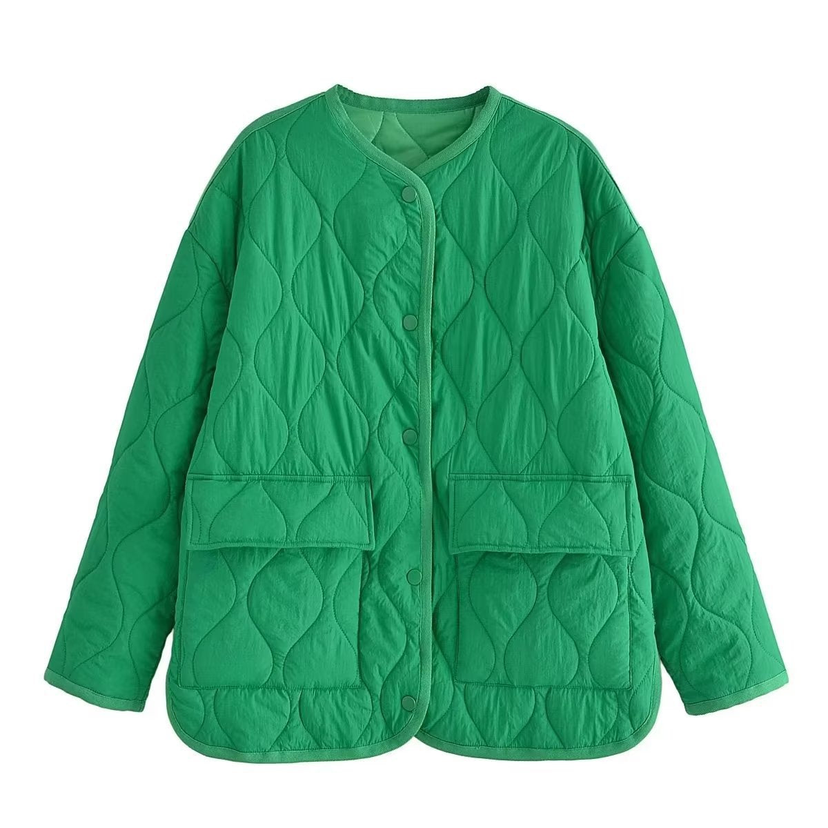 Women Cotton Coat Fashion Collarless Diamond Lattice Loose