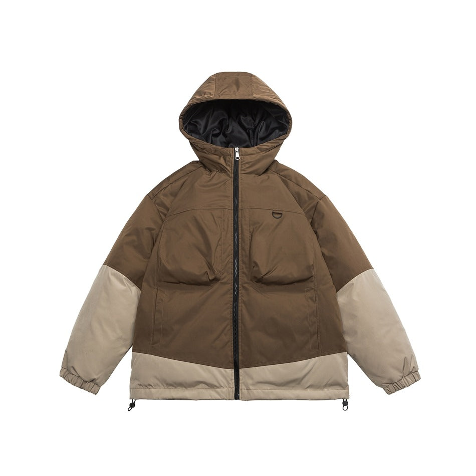 Unisex Coat Colorblock Hood All-Match Loose Couple Coat