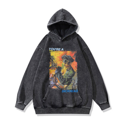Men Hoodie Washed Cartoon Hooded Sweatshirt Men's and Women's Vintage Top