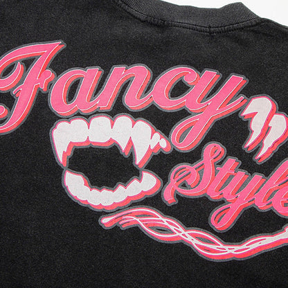 Men Long Sleeve T-Shirt Rabbit Ear Print Washed and Worn