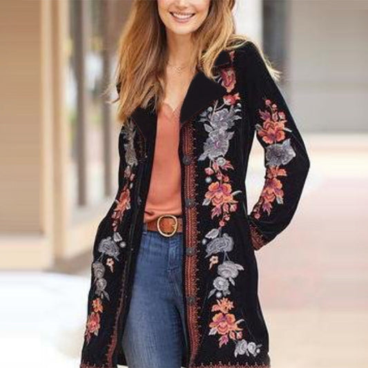 Women Trench Coat Fall Long Printed Jacket