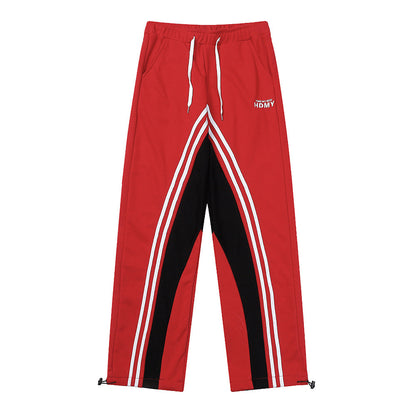 Men Sweatpants Color Contrast Patchwork Striped Sweatpants Loose Leisure Sports Drawstring Jogger Pants