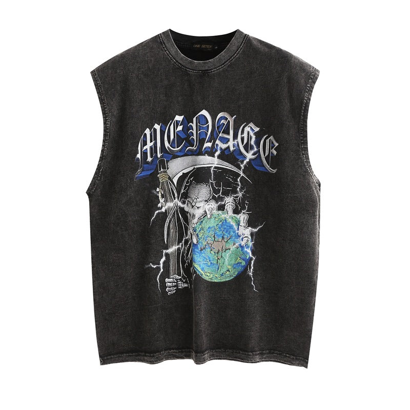 Men's Vest Washed Distressed Sleeveless T-shirt Men's Oversize Loose Vest
