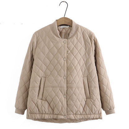 Women Cotton Coat plus Size Diamond Plaid Baseball Uniform