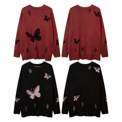 Women Sweater Vintage Butterfly Sweater Casual