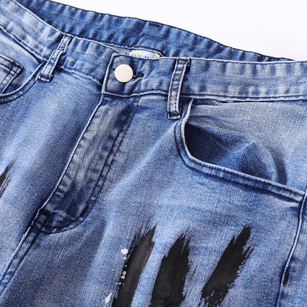 Men Jeans Graffiti Hole Punk Leisure