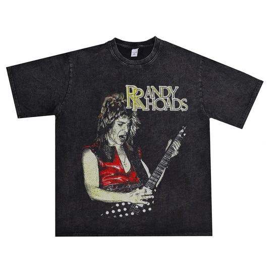 Rock Star T Shirt Randy Rhoads Rock Character Printed T-shirt Short Sleeve Loose Men and Women