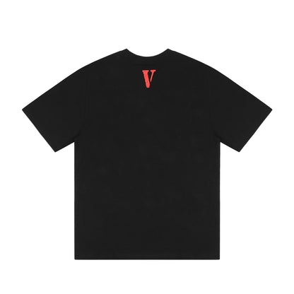 Vlone T Shirt Character Print Short Sleeve T-shirt Men and Women Couple High Street Wide Loose Large V Half Sleeve
