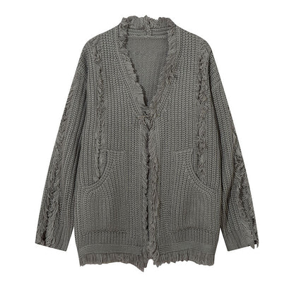 Women Sweater Distressed Knitted Coat Idle Style