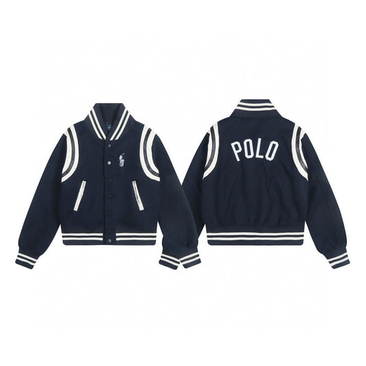 Ralph Lauren Coat RL Ralph Lauren Pony Embroidered Splicing Leather Baseball Jacket Wool Jacket