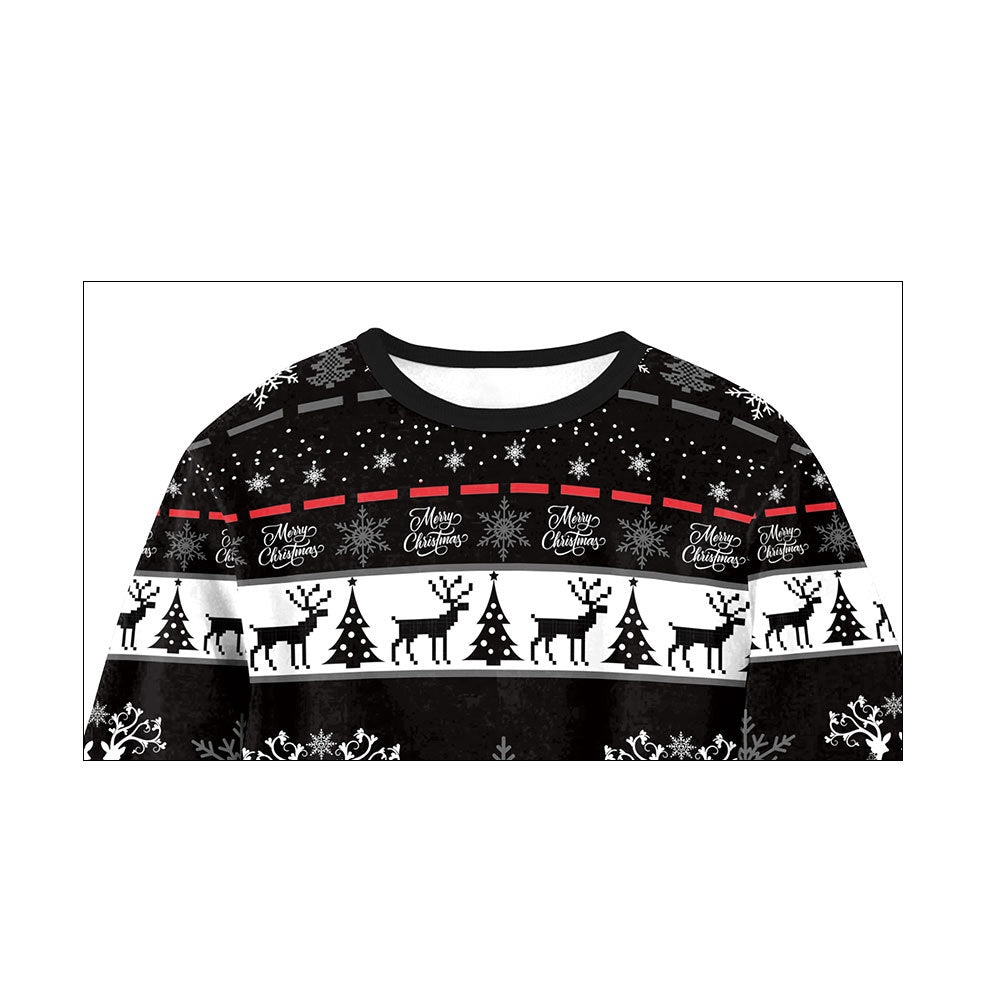 Ugly Christmas Sweater Animal Deer Digital Printed round Neck Long Sleeve T-shirt Couples Sweater