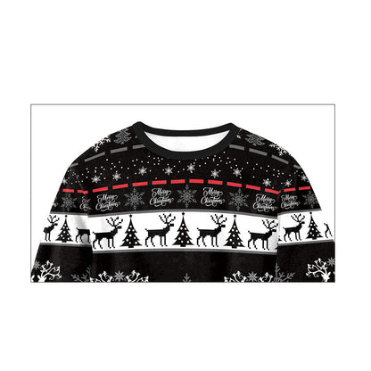 Ugly Christmas Sweater Animal Deer Digital Printed round Neck Long Sleeve T-shirt Couples Sweater