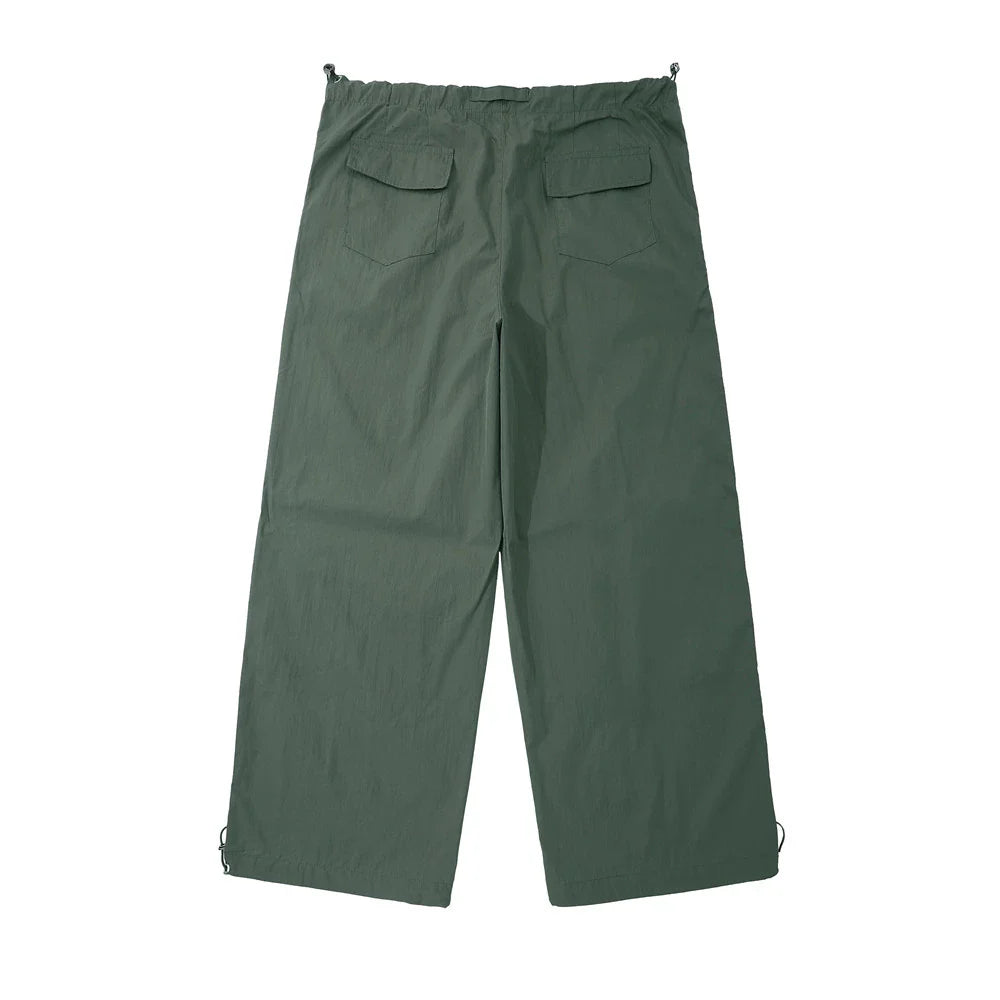Men Sweatpants Retro Overalls Men's Solid Color Wide Leg Mop Pants Loose Casual Drawstring Ankle-Tied Trousers