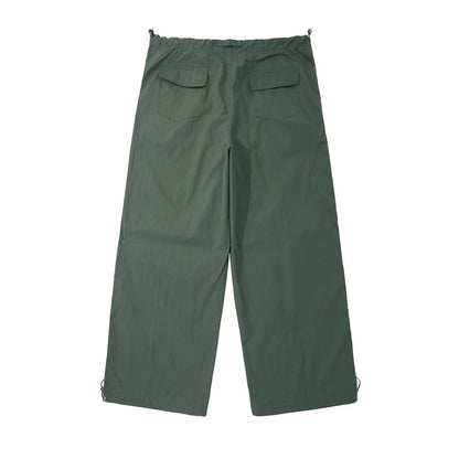 Men Sweatpants Retro Overalls Men's Solid Color Wide Leg Mop Pants Loose Casual Drawstring Ankle-Tied Trousers