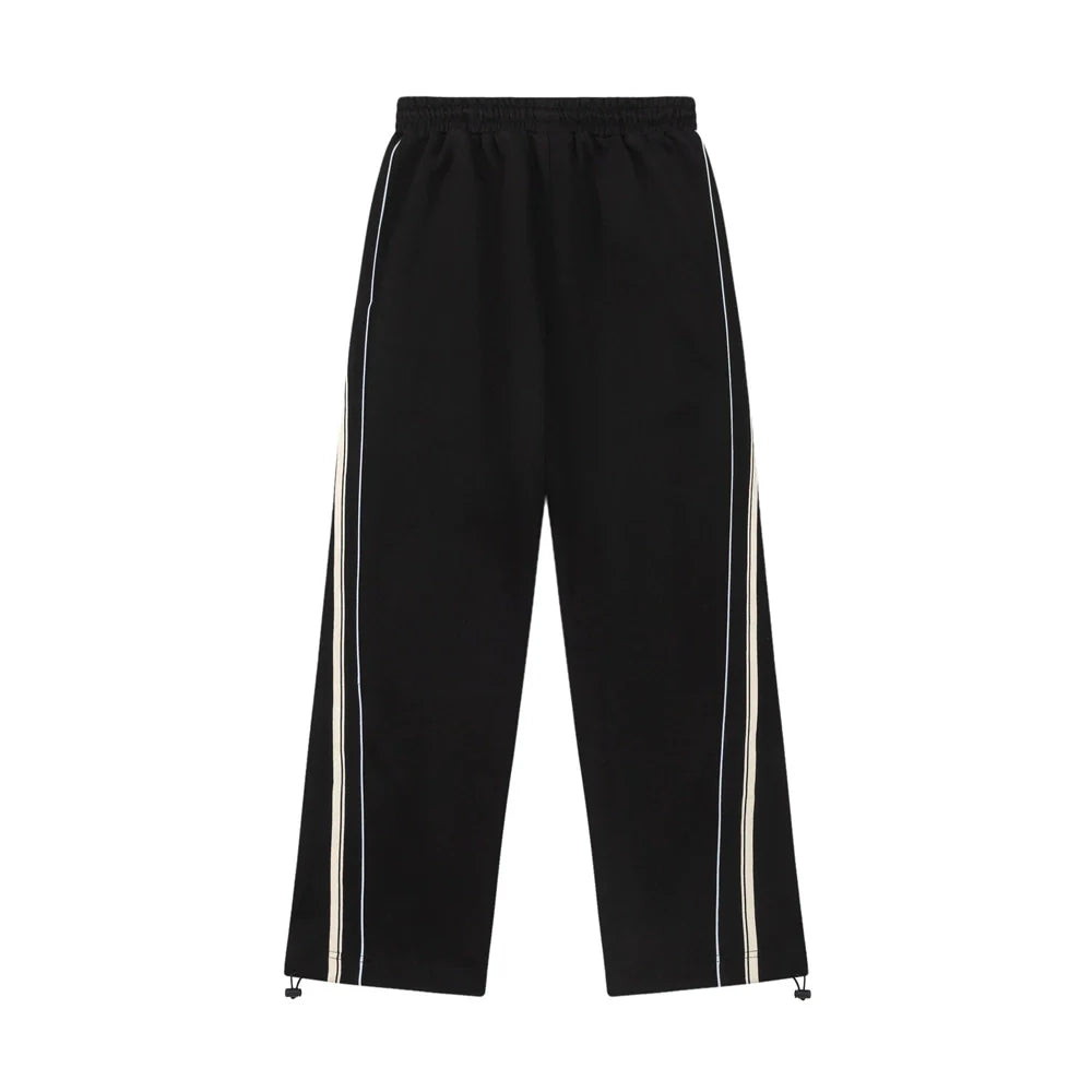 Men Sweatpants Side Stripe Stitching Straight Sweatpants Loose Sports and Leisure Trousers Drawstring Pants