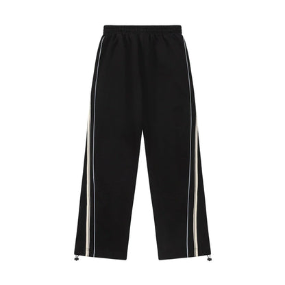 Men Sweatpants Side Stripe Stitching Straight Sweatpants Loose Sports and Leisure Trousers Drawstring Pants