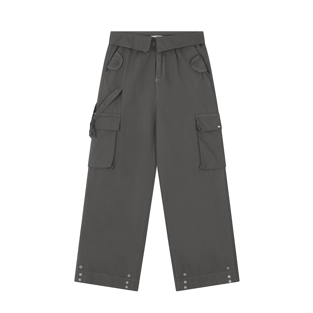 Men Sweatpants Casual Pants Men's Multi-Pocket Loose Straight-Leg Wide-Leg Pants