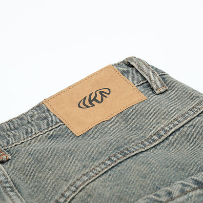 Men Jeans Faded Loose Burrs Casual