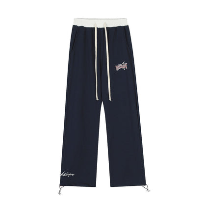 Men Sweatpants Stitching Straight Casual Pants Men's Letter Embroidered Trousers