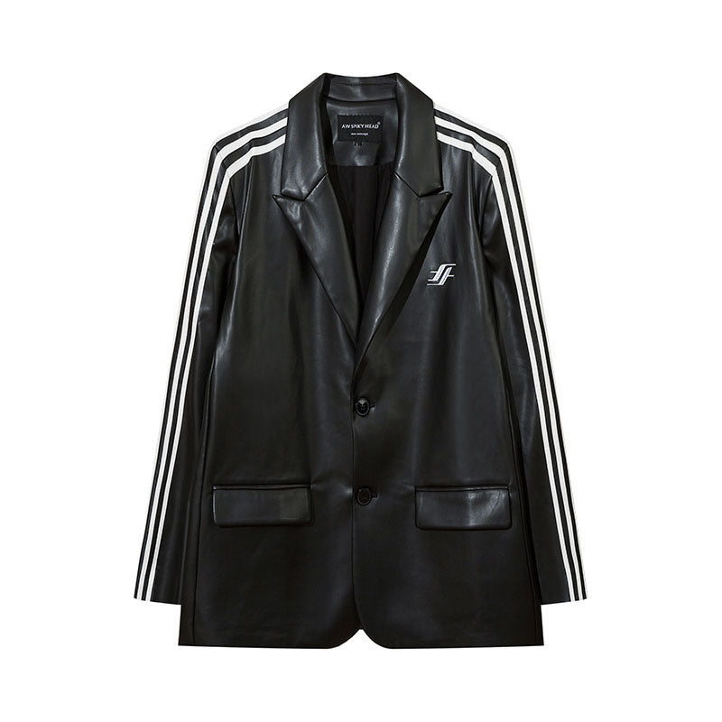 Women Jackets Patchwork PU Leather Jacket Oversize Blazer