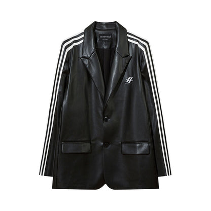 Women Jackets Patchwork PU Leather Jacket Oversize Blazer