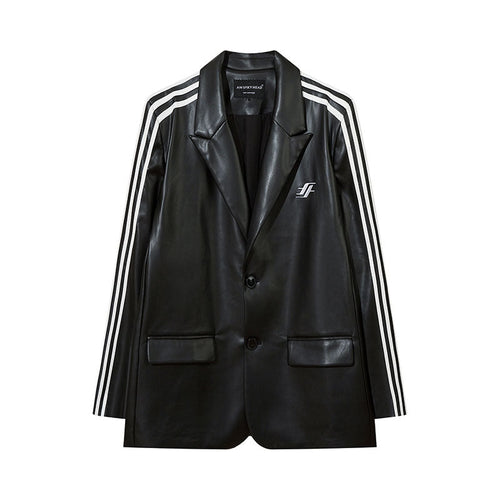 Women Jackets Patchwork PU Leather Jacket Oversize Blazer