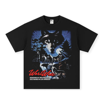 Vintage T-shirts Silver Wolf Night Printed Short Sleeve T-Shirt Cotton Loose